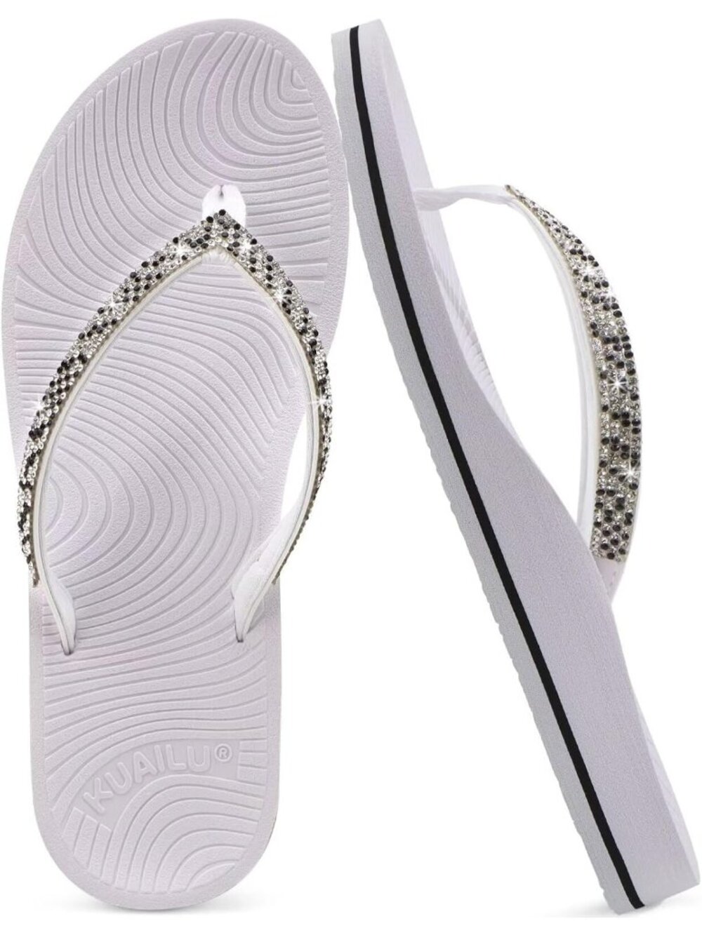 🆕Women's White Rhinestone Flip Flops Arch Support Yoga Mat Cushion Sandals